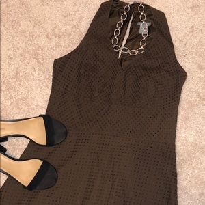 Ann Taylor Green V-Neck Eyelet Dress
